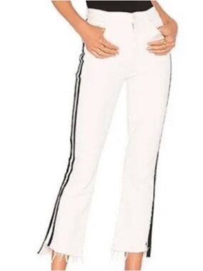 MOTHER Denim Insider Striped Crop Step Hem Fray Jeans in "Whipping The Racer"